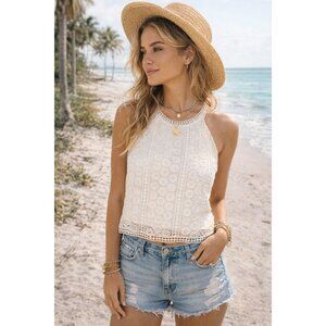 Abercrombie & Fitch Boho Y2K Festival White Sleeveless Crochet Lace Top Women M